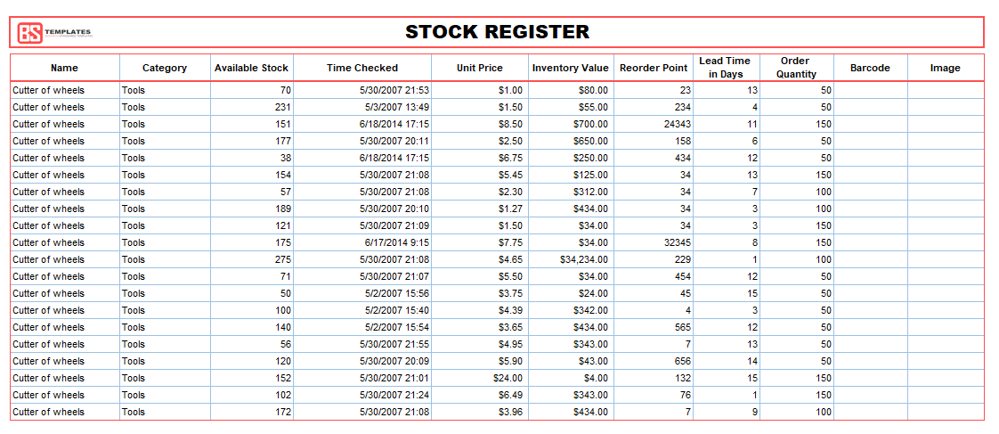 stock register book
